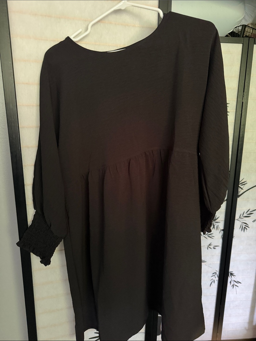 Black Mini Smock Dress - Relaxed Long-Sleeve